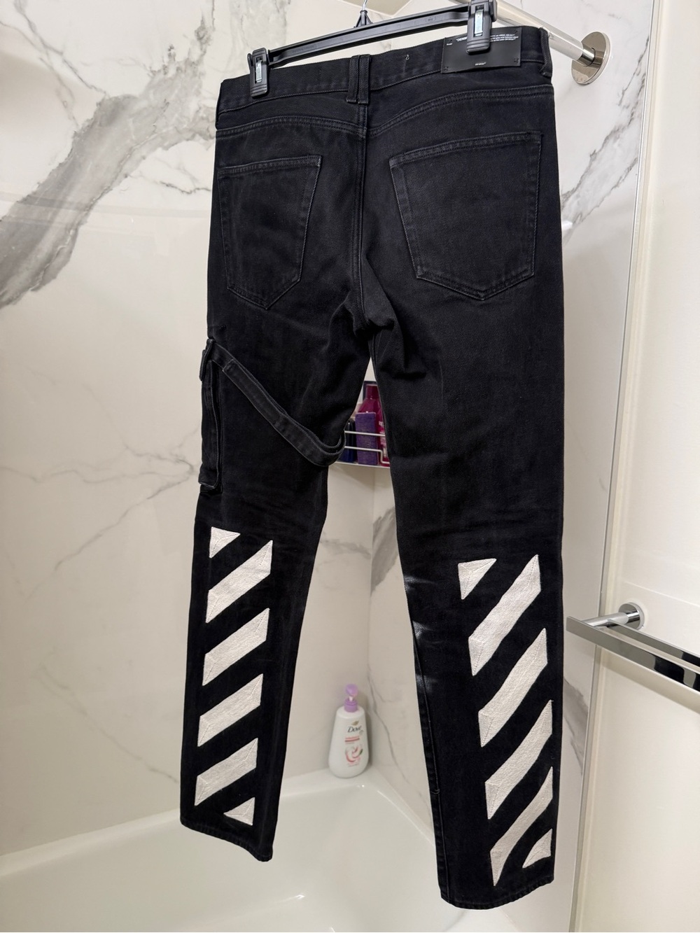 Off-White Black Denim Jeans with white stripes on back leg